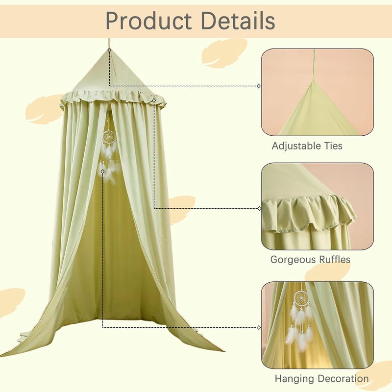 Akiky Kids Bed Canopy for Crib & Twin Size with Ruffles Dreamcatcher, Boys Princess Girls Nursery Room Decor Toddler Baby Dome Round Hanging Tent Curtains Skirt Over Bed Reading Nook Play Tents Green - Image 4